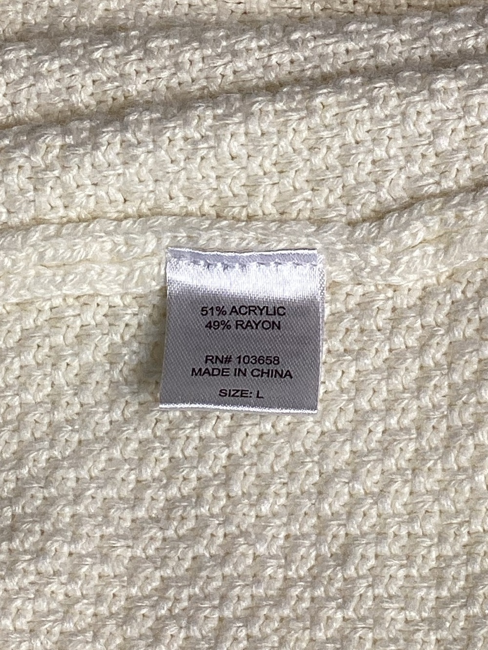 I. B. Diffusion Pullover Sweater Ivory Honeycomb Crochet & Scallop Hem Size L - Picture 9 of 12